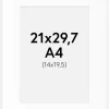 Passepartout Hvid Standard (Hvid kerne) A4 21x29,7 cm (14x19,5)