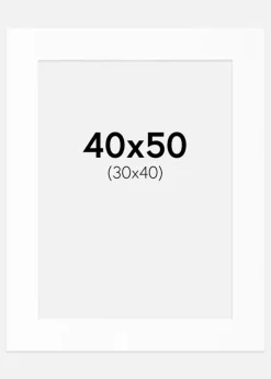 Passepartout Hvid Standard (Hvid kerne) 40x50 cm (30x40)