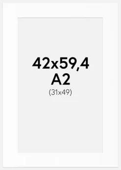 Passepartout Hvid Standard (Hvid kerne) 42x59,4 cm (31x49)