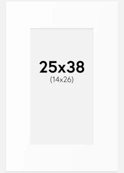 Passepartout Hvid Standard (Hvid kerne) 25x38 cm (14x26)