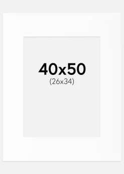 Passepartout Hvid Standard (Hvid kerne) 40x50 cm (26x34)