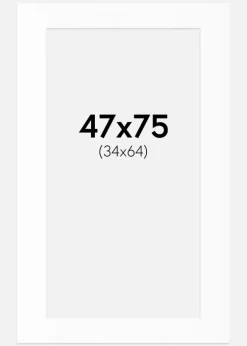 Passepartout Hvid Standard (Hvid kerne) 47x75 cm (34x64)