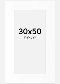 Passepartout Hvid Standard (Hvid kerne) 30x50 cm (19x39)