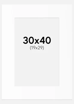 Passepartout Hvid Standard (Hvid kerne) 30x40 cm (19x29)