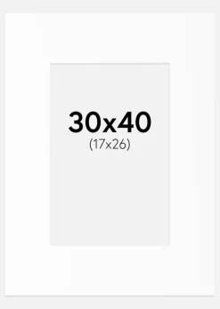 Passepartout Hvid Standard (Hvid kerne) 30x40 cm (17x26)