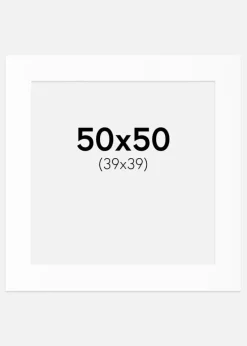 Passepartout Hvid Standard (Hvid kerne) 50x50 cm (39x39)