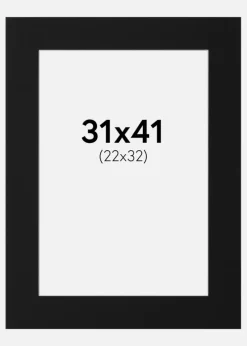 Passepartout Sort Standard (Hvid kerne) 31x41 cm (22x32)