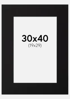 Passepartout Sort Standard (Hvid kerne) 30x40 cm (19x29)