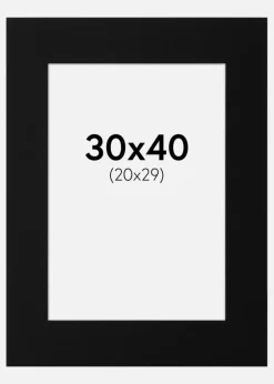 Passepartout Sort Standard (Hvid Kerne) 30x40 cm (20x29)