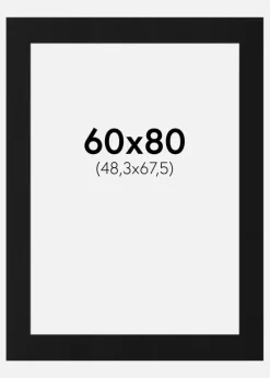 Passepartout Sort Standard (Hvid kerne) 60x80 cm (48,3x67,5)