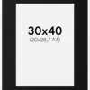 Passepartout Sort Standard (Hvid kerne) 30x40 cm (20x28,7 - A4)