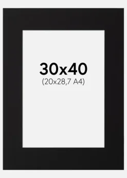Passepartout Sort Standard (Hvid kerne) 30x40 cm (20x28,7 - A4)