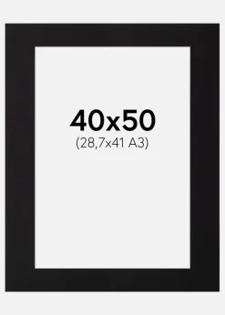 Passepartout Sort Standard (Hvid kerne) 40x50 cm (28,7x41 - A3)