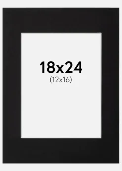 Passepartout Sort Standard (Hvid Kerne) 18x24 cm (12x16)