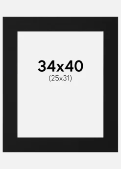 Passepartout Sort Standard (Hvid kerne) 34x40 cm (25x31)