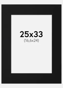 Passepartout Sort Standard (Hvid kerne) 25x33 cm (16,6x24)