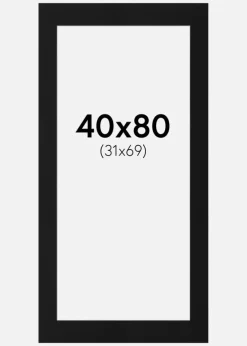 Passepartout Sort Standard (Hvid kerne) 40x80 cm (31x69)