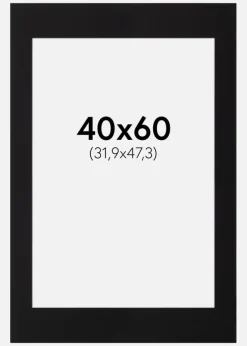 Passepartout Sort Standard (Hvid kerne) 40x60 cm (31,9x47,3 - A3+)