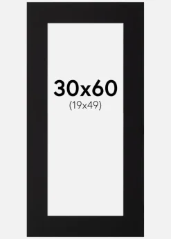 Passepartout Sort Standard (Hvid Kerne) 30x60 cm (19x49)