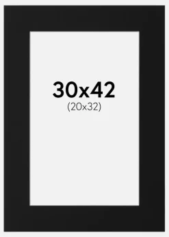 Passepartout Sort Standard (Hvid kerne) 30x42 cm (20x32)