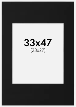 Passepartout Sort Standard (Hvid kerne) 33x47 cm (23x27)