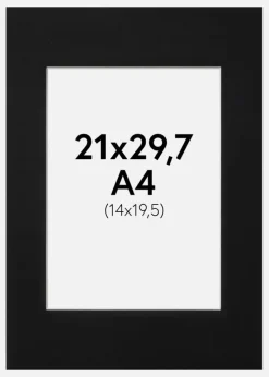 Passepartout Sort Standard (Hvid kerne) 21x29,7 cm (14x19,5)