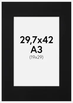 Passepartout Sort Standard (Hvid kerne) 29,7x42 cm (19x29)