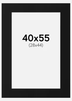 Passepartout Sort Standard (Hvid kerne) 40x55 cm (28x44)