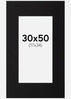 Passepartout Sort Standard (Hvid Kerne) 30x50 cm (17x34)