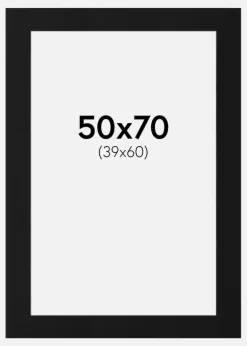 Passepartout Sort Standard (Hvid kerne) 50x70 cm (39x60)