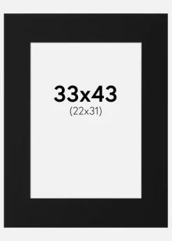 Passepartout Sort Standard (Hvid kerne) 33x43 cm (22x31)