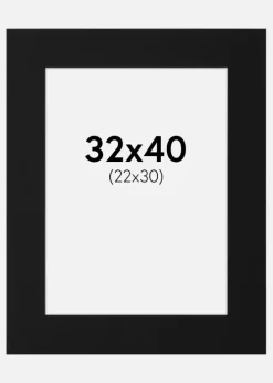 Passepartout Sort Standard (Hvid kerne) 32x40 cm (22x30)