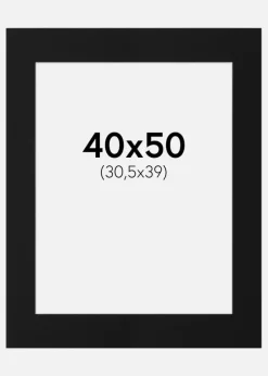 Passepartout Sort Standard (Hvid kerne) 40x50 cm (30,5x39)