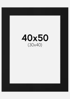 Passepartout Sort Standard (Hvid kerne) 40x50 cm (30x40)