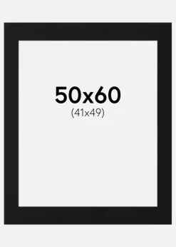 Passepartout Sort Standard (Hvid kerne) 50x60 cm (41x49)