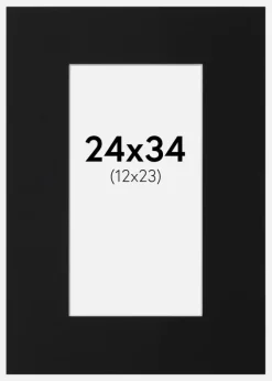 Passepartout Sort Standard (Hvid kerne) 24x34 cm (12x23)
