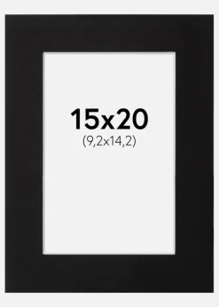 Passepartout Sort Standard (Hvid Kerne) 15x20 cm (9,2x14,2)
