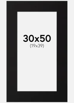 Passepartout Sort Standard (Hvid Kerne) 30x50 cm (19x39)