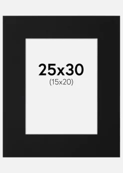 Passepartout Sort Standard (Hvid kerne) 25x30 cm (15x20)