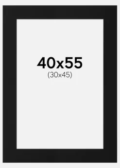 Passepartout Sort Standard (Hvid kerne) 40x55 cm (30x45)