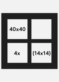 Passepartout Sort 40x40 cm - Collage 4 Billeder (14x14 cm)