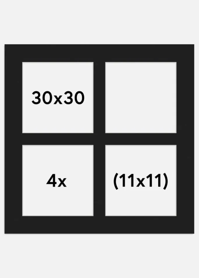 Passepartout Sort 30x30 cm - Collage 4 Billeder (11x11 cm)