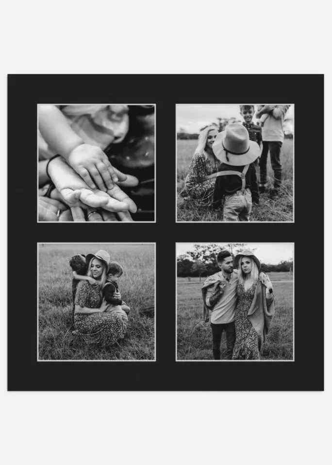 Passepartout Sort 30x30 cm - Collage 4 Billeder (11x11 cm)