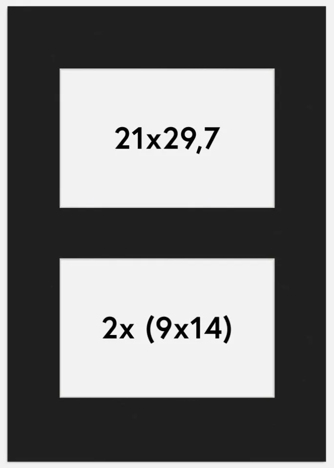 Passepartout Sort 21x29,7 cm - Collage 2 Billeder (9x14 cm)