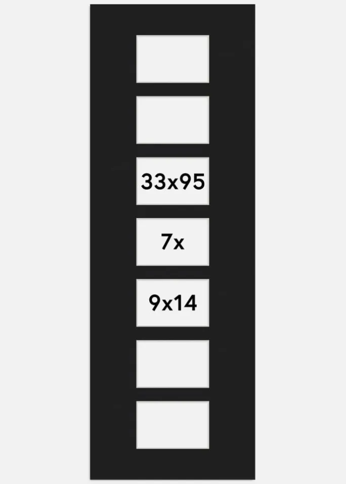 Passepartout Sort 33x95 cm - Collage 7 Billeder (9x14 cm)