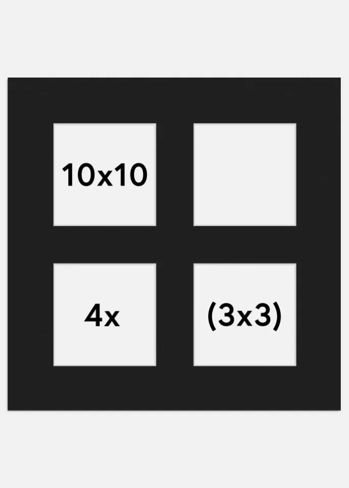 Passepartout Sort 10x10 cm - Collage 4 Billeder (3x3 cm)