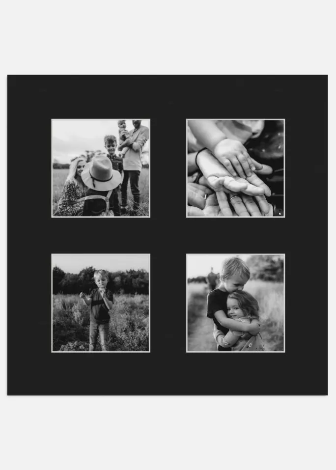 Passepartout Sort 10x10 cm - Collage 4 Billeder (3x3 cm)