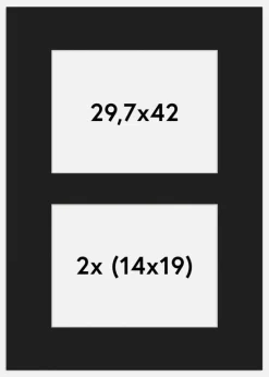 Passepartout Sort 29,7x42 cm - Collage 2 Billeder (14x19 cm)