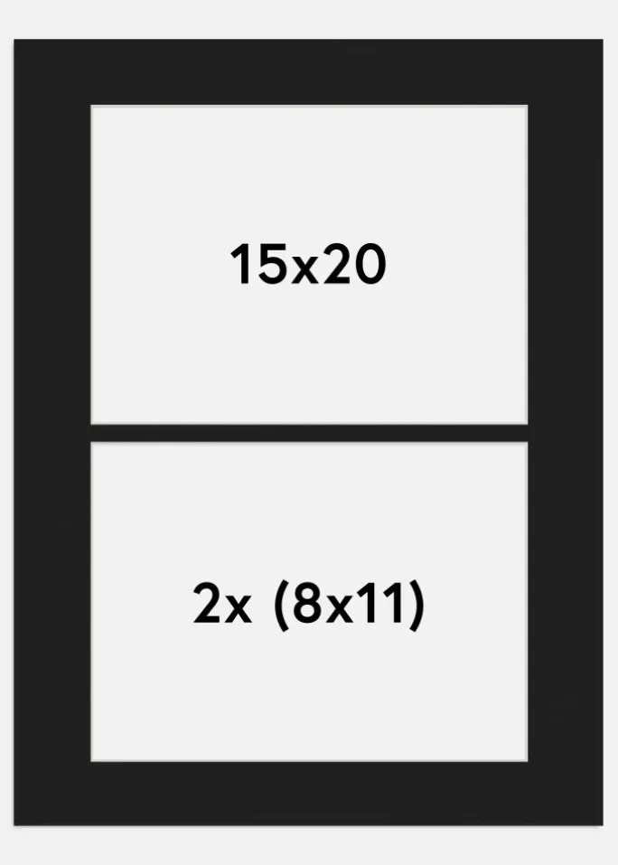 Passepartout Sort 15x20 cm - Collage 2 Billeder (8x11 cm)