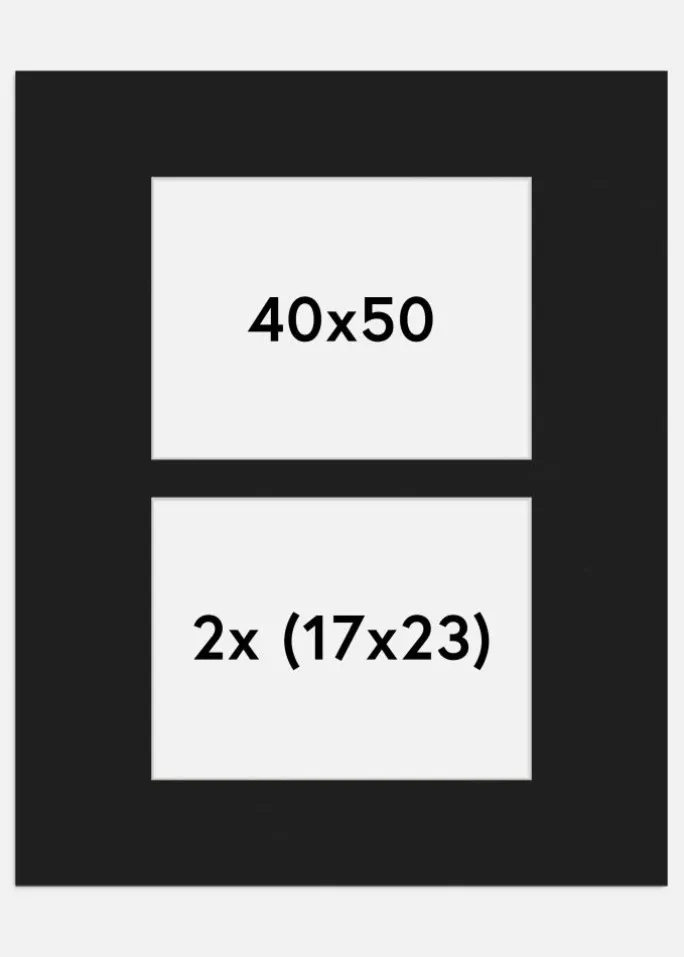 Passepartout Sort 40x50 cm - Collage 2 Billeder (17x23 cm)